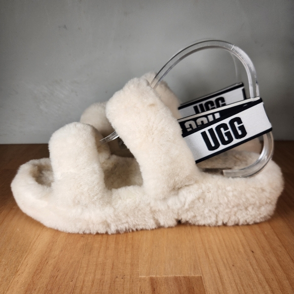 UGG Oh Yeah Slippers Women's 9 White Sheepskin Fuzzy Slides Sandals Shoes - Picture 2 of 14